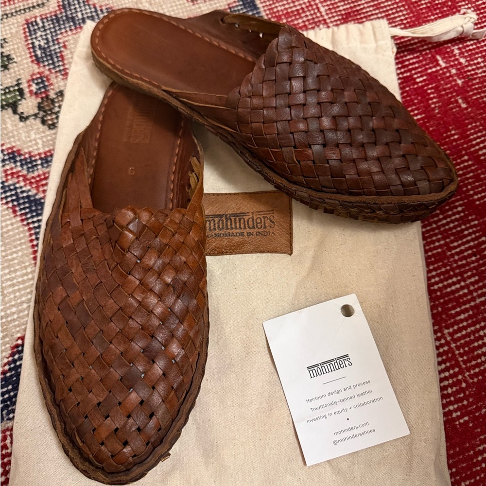 Mohinders woven slides brown leather sz 9